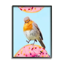 Bird Perched Sprinkled Donut Animals & Insects Graphic Art Black Framed Art Print Wall Art