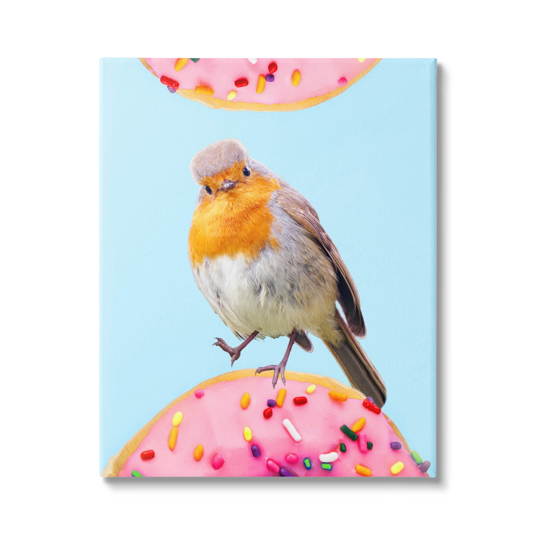 Bird Perched Sprinkled Donut Animals & Insects Graphic Art Gallery Wrapped Canvas Print Wall Art