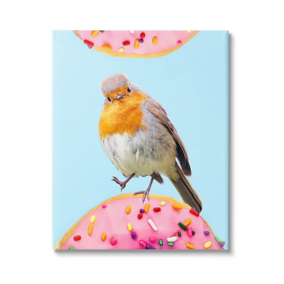 Bird Perched Sprinkled Donut Animals & Insects Graphic Art Gallery Wrapped Canvas Print Wall Art