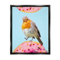 Bird Perched Sprinkled Donut Animals & Insects Graphic Art Jet Black Framed Art Print Wall Art