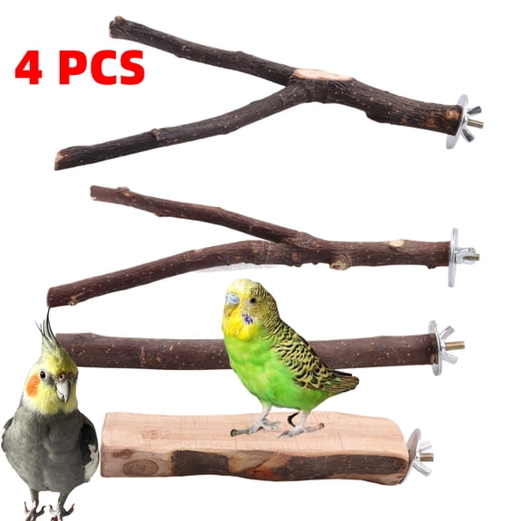 Bird Perches, 4 PCS Natural Apple Wood Birds Stand Branch, Bird Perch Chewing Stick Cage Accessories Parrot Standing Branches Platform