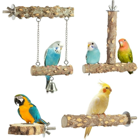 4 Pcs Bird Perches, Natural Wood Parrot Perch Stand, Bird Cage Accessories for Lovebirds Cockatiels Conure