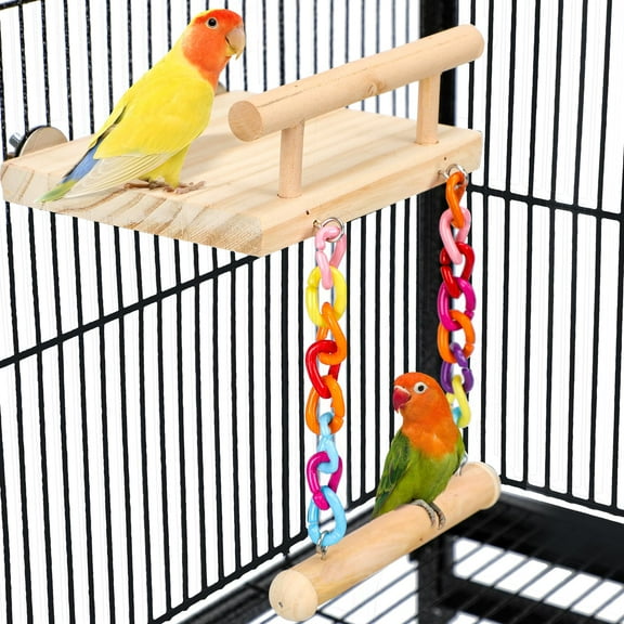 Bird Perches Cage Toys Parrot Wooden Platform Play Gyms Exercise Stands with Acrylic Wood Swing Ferris Wheel Chewing for Animals