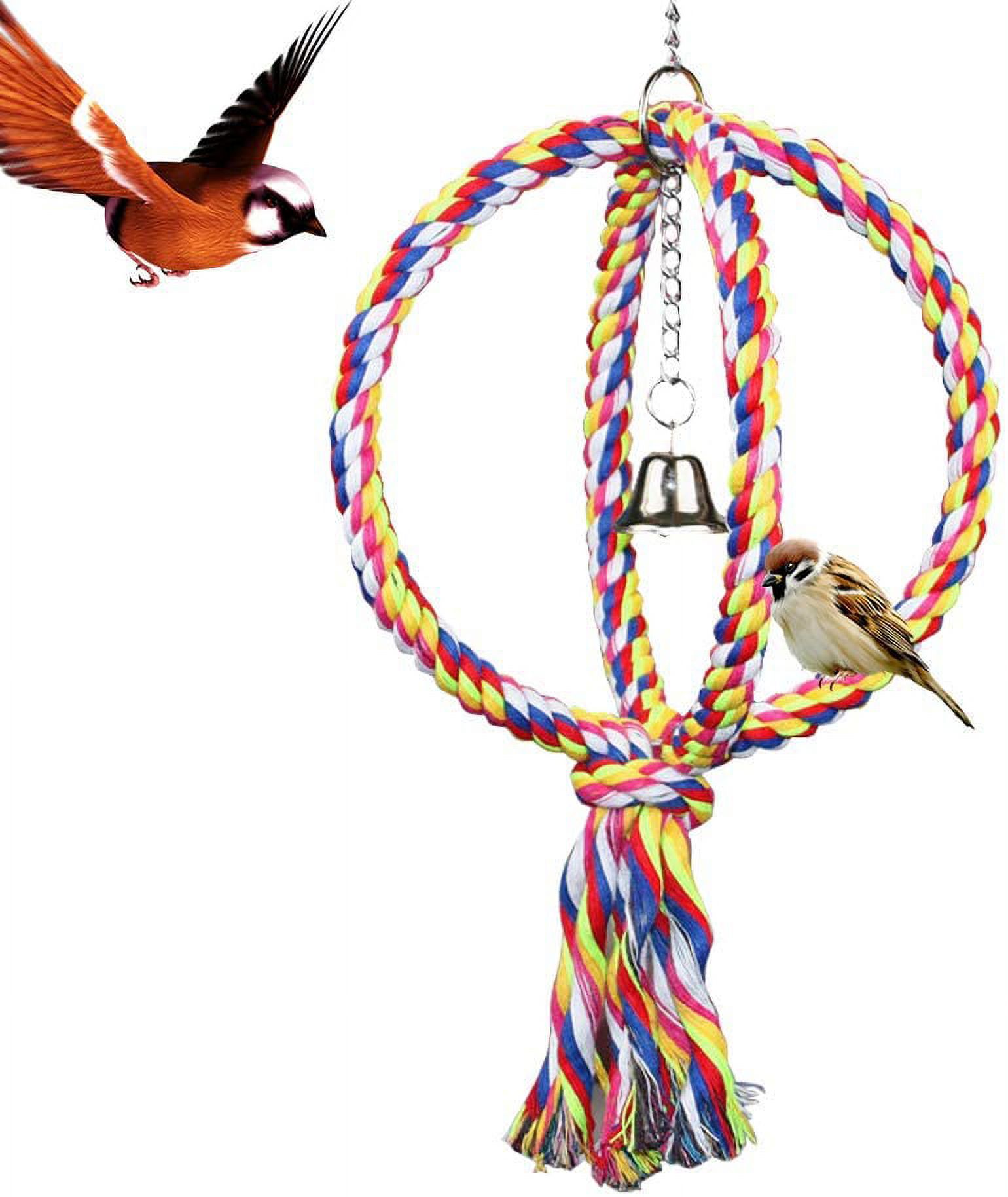 Bird Perches Parrot Cotton Rope Bungee Bird Toy with Bell Spherical Swing  Perch Toy with Double Rainbow Ring,,F114480