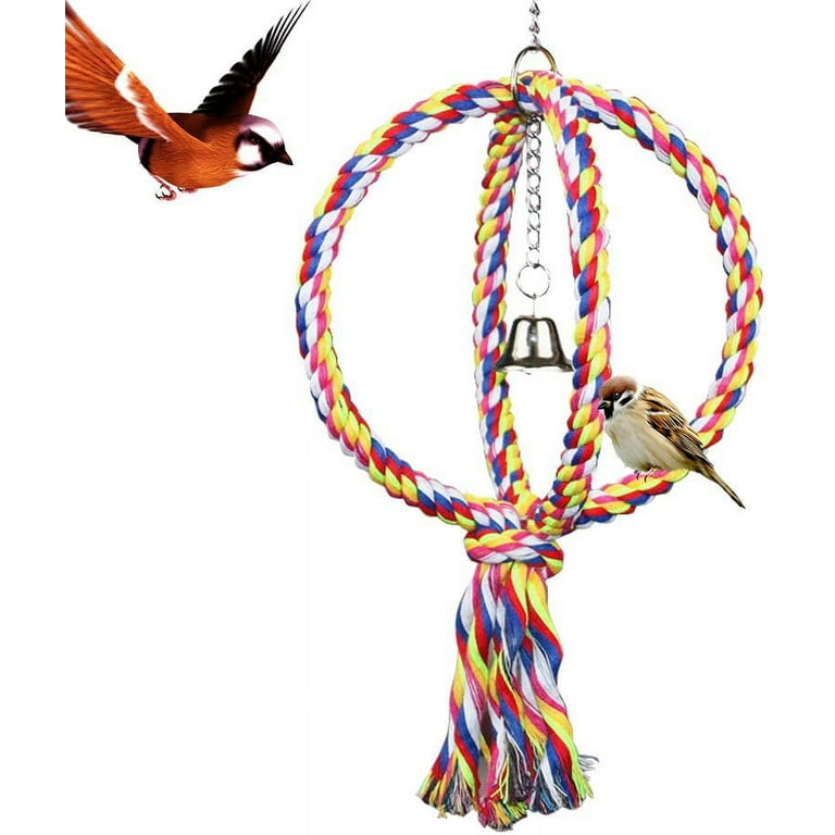 Bird Perches Parrot Cotton Rope Bungee Bird Toy with Bell Spherical Swing  Perch Toy with Double Rainbow Ring,,F114480
