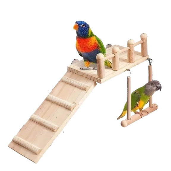 Bird Perches Platform Swing with Climbing Ladder, Parakeet Cage Accessories Wooden Playing Gyms Exercise Sturdy for Small Birds