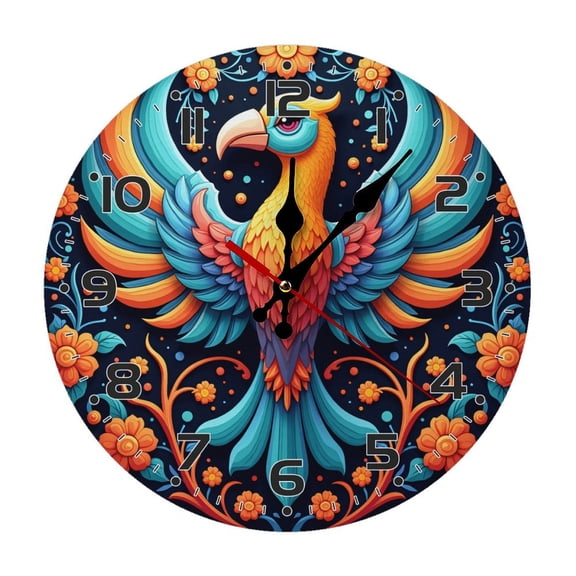 Bird Phoenix Eagle Wall Clock 10 Inch Silent Non Ticking Round Wooden Clock Decoration for Living Room Kitchen Bedroom Bathroom Office Classroom