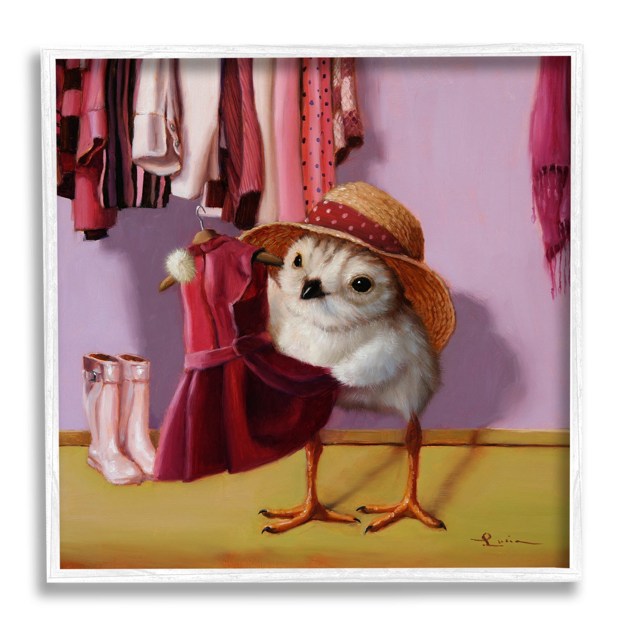 Bird Pink Dressing Room Clothes Animals & Insects Painting White Framed Art Print Wall Art