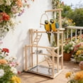 thumbnail image 1 of Bird Playground, Beech Wood Parrot Stand Parakeet Playground Cockatiel Stands Rack Bird Perch Stand with 3 Ladders A Swing A Tray and Feeder Cups for Most Mid-Sized and Small-Sized Birds, 1 of 8