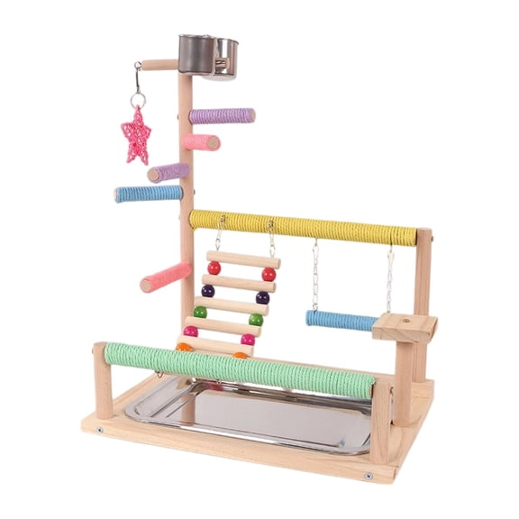 Bird Playpen Parrot Gym Activity Center Wooden Exercise Toy with Ladder and Swing for Conures and Small Parrots
