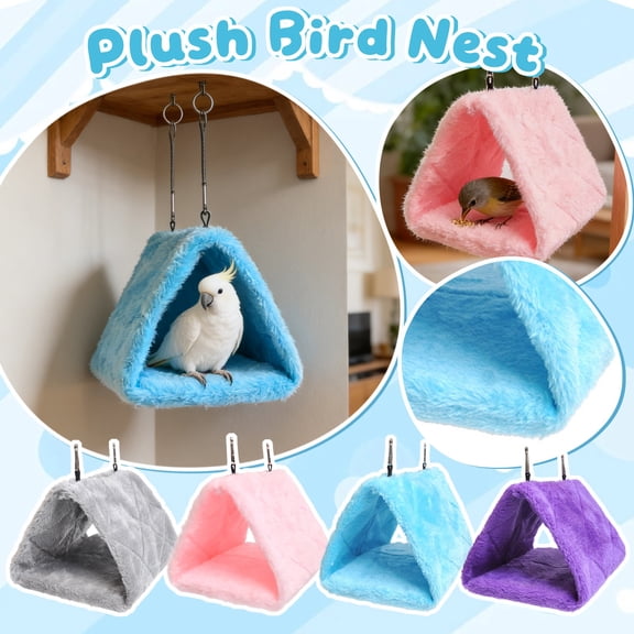 Bird Plush Nest Bed for Cage,Warm Winter Bird Hammock for Parrots Parakeets Cockatiels,Hanging Soft Fleece Bird Hut Tent House for Small Birds-4PCS