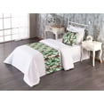thumbnail image 1 of Bird Print Bed Runner Set, Exotic Parrots on Tropical Branches Watercolor Leaves Jungle Life, Decorative Bedding Scarf & a Pillow Sham for Hotels Homes, Twin, Fern Green and Dark Pink, by Ambesonne, 1 of 3