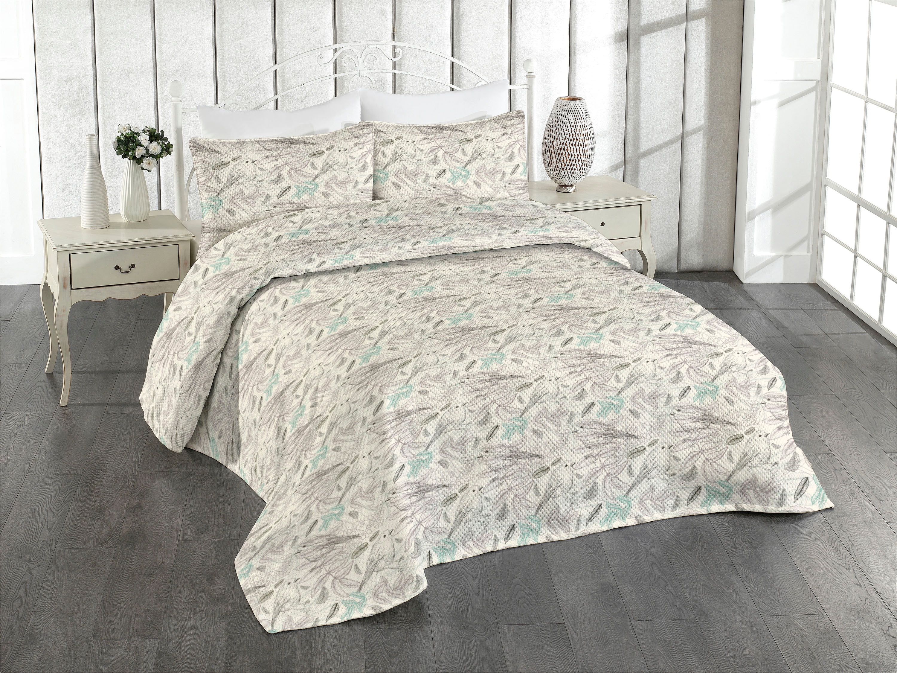 Bird Print Coverlet, Scribbles of Flying Animal on the Branch Sketch