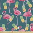 thumbnail image 1 of Ambesonne Bird Print Fabric by the Yard Upholstery, Flamingos and Pineapples, 2 Yards, Petrol Blue Multicolor, 1 of 4