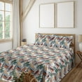 thumbnail image 1 of Ambesonne Bird Print Fitted & Flat Sheet with Shams 4 Pcs Set, Art Jungle Leaves Summer, Full, Dark Teal Cinnamon Rose, 1 of 5