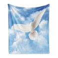 thumbnail image 1 of Bird Print Soft Flannel Fleece Throw Blanket, Innocent Pigeon Flying in Sunny Sky with Fluffy Clouds, Cozy Plush for Indoor and Outdoor Use, 70" x 90", Azure Blue Pale Taupe, by Ambesonne, 1 of 5