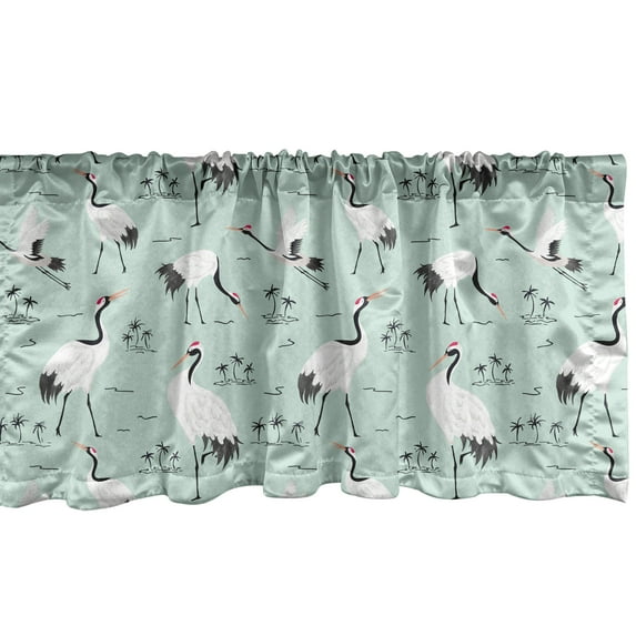 Ambesonne Bird Print Valance Pack of 2, Cranes and Exotic Trees, 54"X18", Pale Blue White