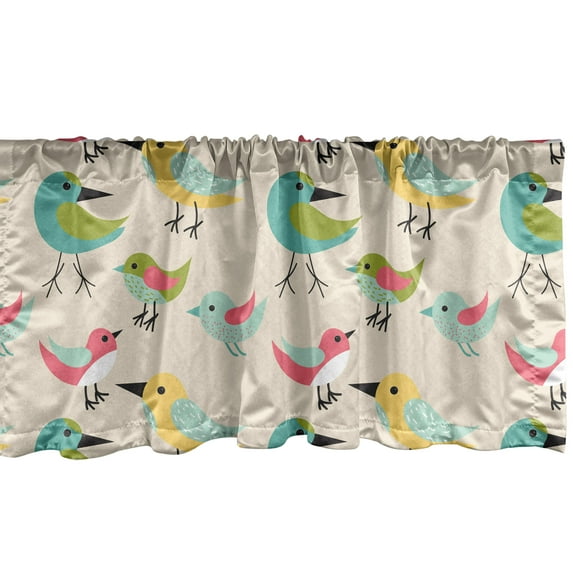 Ambesonne Bird Print Valance Pack of 2, Little Avian Art, 54"X12", Champagne and Multicolor