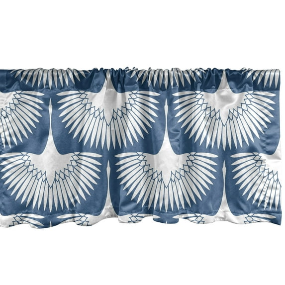 Bird Print Window Valance, Simplistic Monochrome Symmetric Look Open Wings Traditional Motif, Curtain Valance for Kitchen Bedroom with Rod Pocket, 54" X 18", Slate Blue and White, by Ambesonne