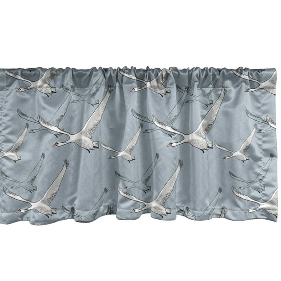 Bird Print Window Valance, Storks Flying Over the Sky Crane Cartoonish Themed Repeated Pattern, Curtain Valance for Kitchen Bedroom with Rod Pocket, 54" X 18", White and Blue Grey, by Ambesonne