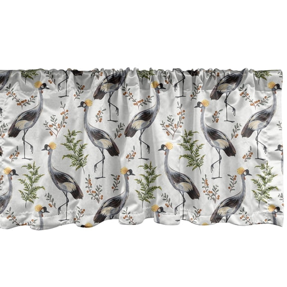 Bird Print Window Valance, Vintage Vibe Wild Forest Inspired Cranes With Fern Branches, Curtain Valance for Kitchen Bedroom with Rod Pocket, 54" X 18", Off White and Pale Blue Grey, by Ambesonne