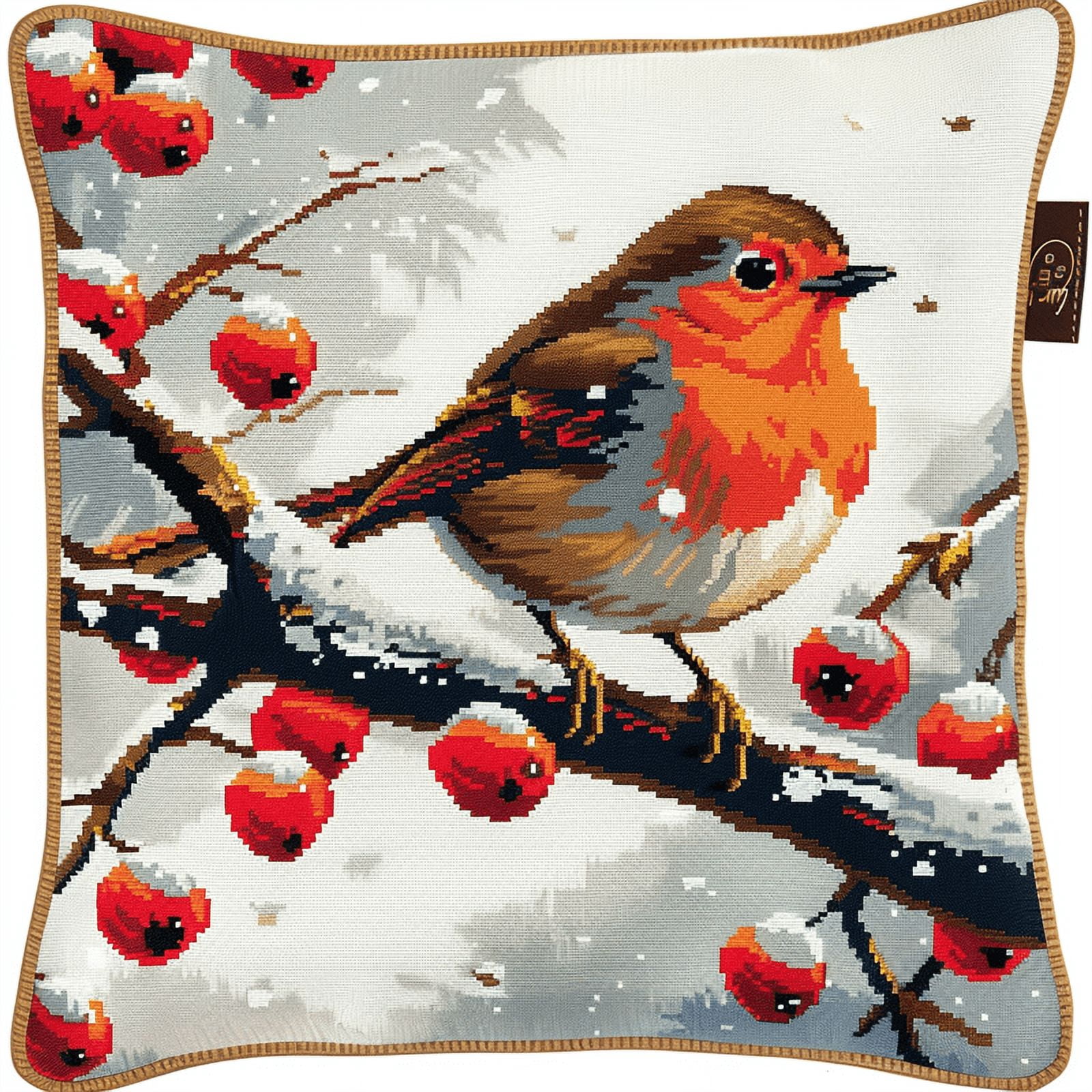Bird Printed Cross Stitch Pillow Case Kits 11 Count Cross Stitch Kits 45X45cm DIY Needlepoint Handmade Embroidery Kit Home Decoration for Bedroom Sofa