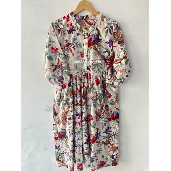 Bird Printed Dress,Handmade Dress ,Sketer Circle Dress, Flapper Dress, Blousen Dress,Long And Short Dress
