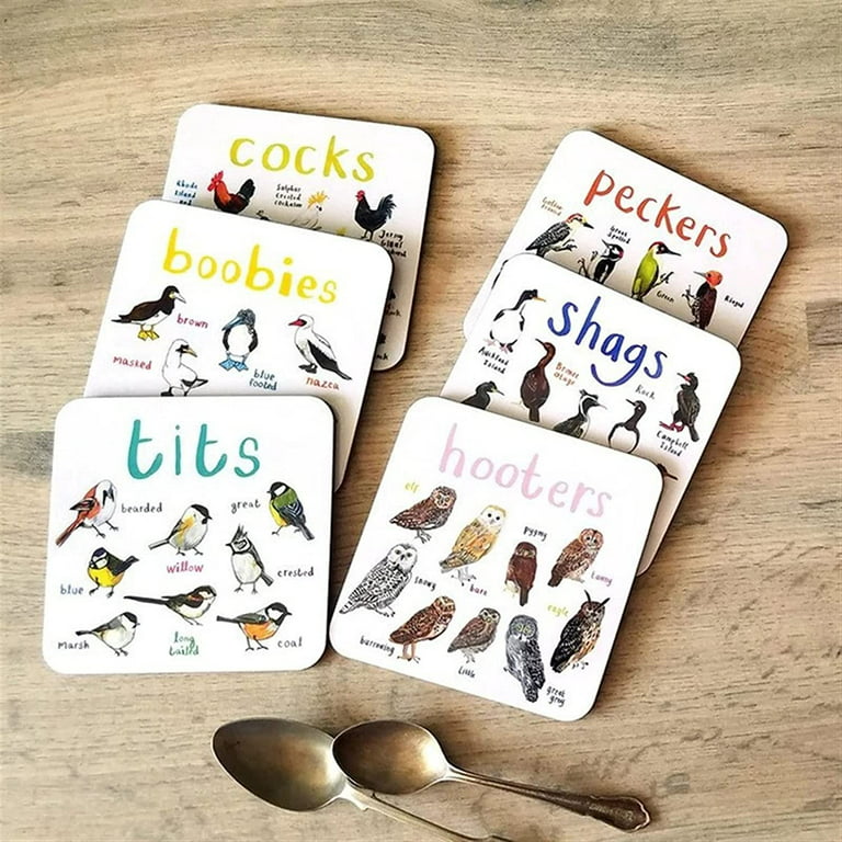 Bird Pun Coasters, Funny Coasters for Drinks, Coaster Set of 6Pcs Table Top  Protection for Bar Housewarming Gift Coffee