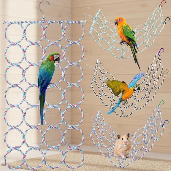 Bird Rat Climbing Rope Net Toy for Cage, Rope Perch Swing, Ladder Bridge Hanging Hammock, Small Animal Activity Toy for Gerbil, Mouse, Parrot