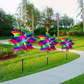 Jensvialia Bird Repellent Pinwheels 2 Pack - Reflective Scare Device for Garden Outdoor - Visual Deterrent Spinners for Birds - Shiny Mylar Wind Spinners for Orchards Farms Patios - Humane Decor