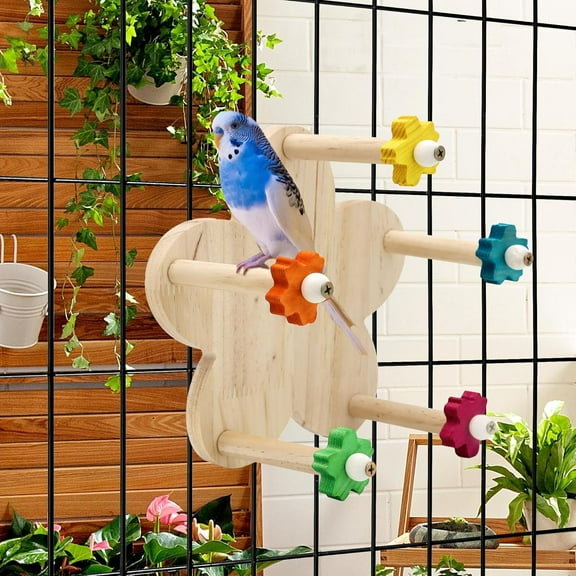 Bird Rotating Perch Toy,Durable Unique Wooden Ferris Wheel Parrot Toys with 5 Perches,Bird Cage Accessories for Parakeet, Cockatiel, Budgerigar,Conures, Lovebirds