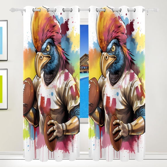 Bird Rugby Player Football Black Out Curtains 84 Inch Length for Bedroom Living Room Windows 2 Panels Set