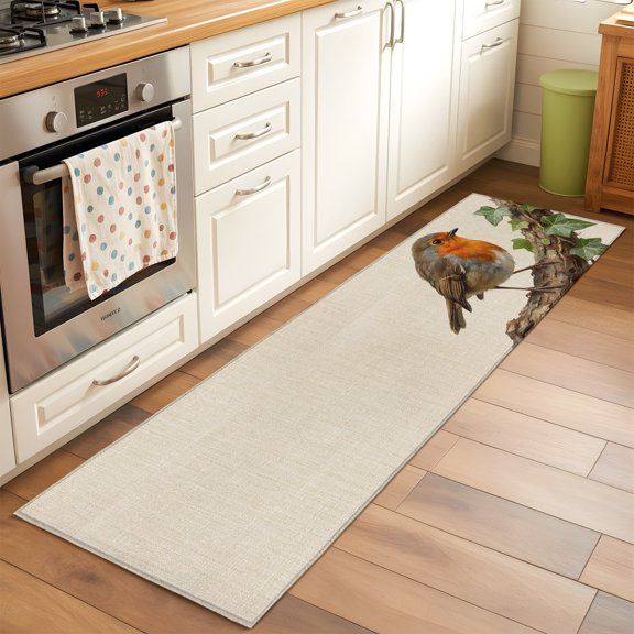 Bird Runner Rug Non Slip 2x6 Ivy Branch Animal Nature Rustic Linen Washable Rug Runner for Hallways Low Pile Kitchen Rugs Ultra-Thin Stain Resist Carpet for Bathroom Bedroom Entryway