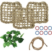 Bird Seagrass Mat, 3 PCS 7.1 x 7.1 Inches Parrot Natural Seagrass Woven Bird Net Hammock Mat, Parakeet Climbing Rope Ladder Chew Toys Hut Hideout for Lovebird Cockatiel Conure Budgie