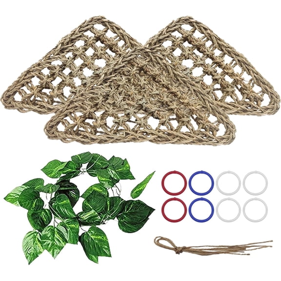Bird Seagrass Mat, 3 PCS 7.8 x 7.8 Inches Parrot Natural Seagrass Woven Bird Net Hammock Mats Chew Toys Bird Hideout Cage Accessories for Cockatiel Conure Budgie Hamster Rats Lovebird