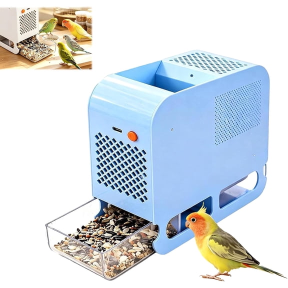 Bird Seed Shell Separator, Electric Seed Cleaner Machine with Dual Drawers, Automatic Husk Blower for Parrot Grain Shell Removal, Pet Feeding Tool,Blue
