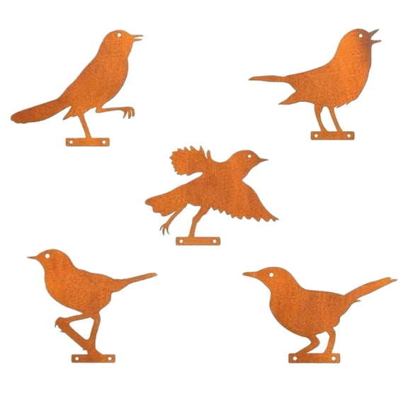 Bird Set of 5 - Outdoor Metal Fence Decorations, Craft Statue Ornaments, Yard Art, Fence Topper, Weather-Resistant, Easy Installation
