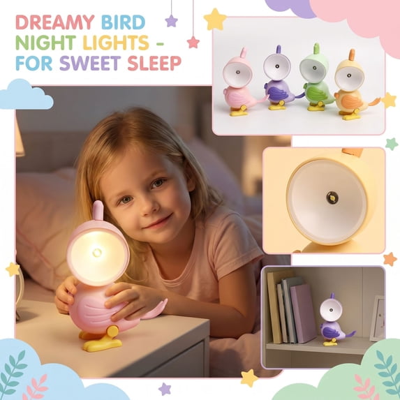 Bird-Shaped LED Night Light, 4.13 Inch Touch-Activated Soft Glow Lamp with Adjustable Head, Dorm Room & Bedroom Decor Green