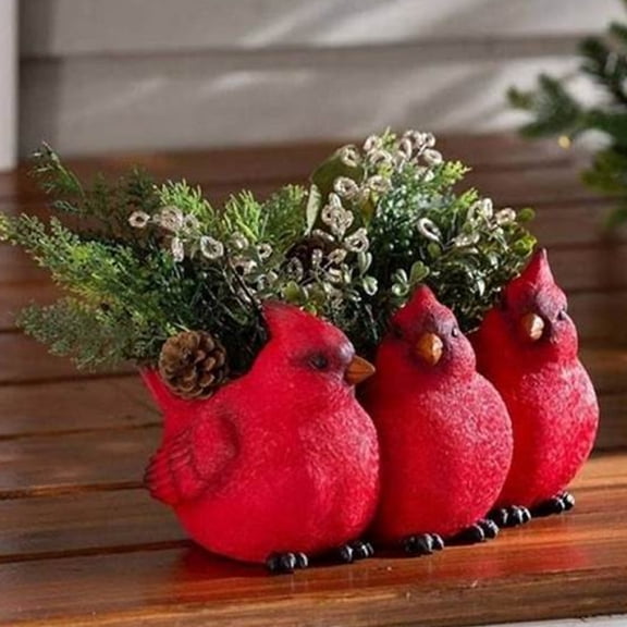 Bird Shaped Planter – Red Resin Bird Plant Pot, Creative Three Little Birds Flowerpot, Succulent Container for Indoor Home Decor – Red Bird Planter, 6.3" x 3.9" x 3.5"