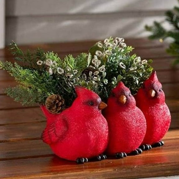 Bird Shaped Planter, Resin Red Birds Plant Pot, Creative Three Little Birds Flowerpot, Red Birds Triplets Floral Succulent Plant Container for Indoor Home Decor(Red Bird Planter)