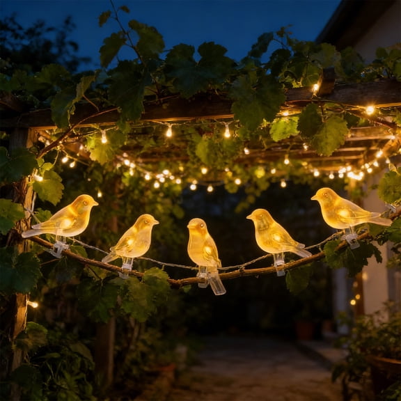 Bird Shaped Solar String Lights with Clips, Waterproof Outdoor Decorative Light for Garden Courtyard