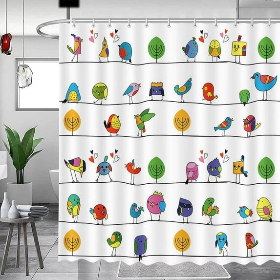 Bird Shower Curtain Cute Birds Shower Curtain Colorful Multicolor Rowley Birds Shower Curtains for Bathroom Funny Animal Shower Curtain with Hooks Funny Bathroom Decor 72x72 Inch