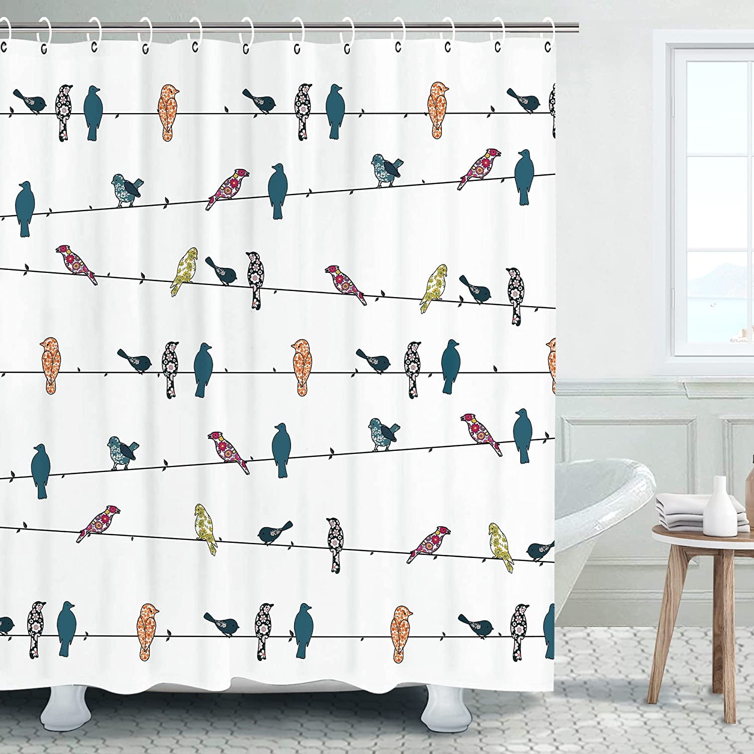 Bird Shower Curtain, Cute Shower Curtain Colorful Funny Animal Shower