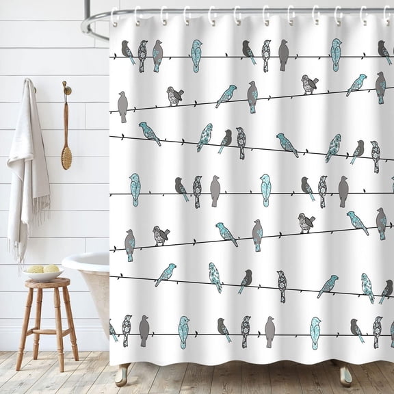 Bird Shower Curtain, Cute Shower Curtain Blue and Gray Shower Curtain, Funny Animal Shower Curtain Set with Hooks, Teal Rowley Birds Shower Curtains for Bathroom, 72W x 84H Inch