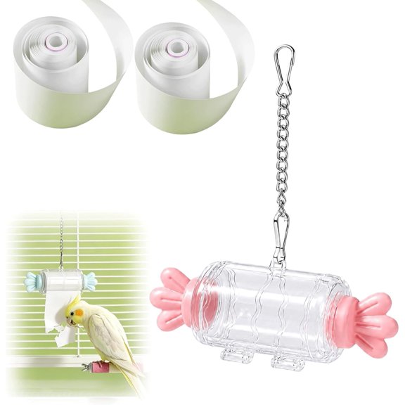 Bird Shredding Toy with Refillable Paper Roll, Hanging Foraging Chew Toy for Parakeets, Cockatiels, Conures & Small Medium Parrots, Interactive Bird Cage Enrichment Toy(Pink)