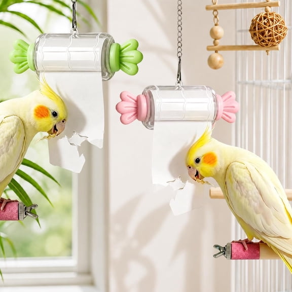 Bird Shredding Toys, Interactive Rolling Paper Play Accessory, Bird Foraging Roll Paper Holder with Hanging Chain, make besks busy, for Parakeet Cockatiel , Gift for Bird Lovers (2Pcs)M