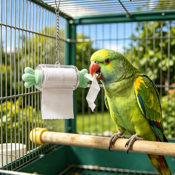 Bird Shredding Toys, Parrot Rolling Paper Play Toy with Hanging Chain, Interactive Chewing Accessory for Parakeet Cockatiel Conure, Refillable Foraging Toy for Small Birds