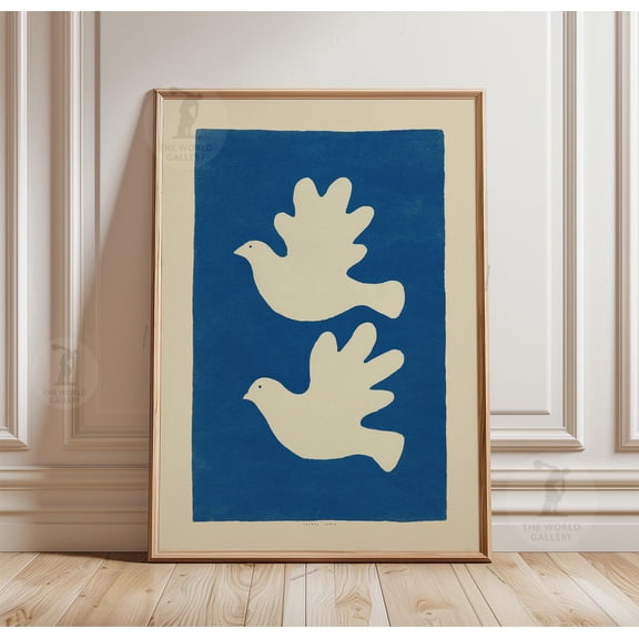 Bird Silhouette Poster, Minimalist Wall Art Print, Blue White Dove Design, Poster Only