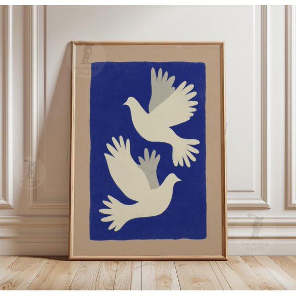 Bird Silhouette Poster Minimalist Wall Art Print Blue White Dove Illustration Design 2