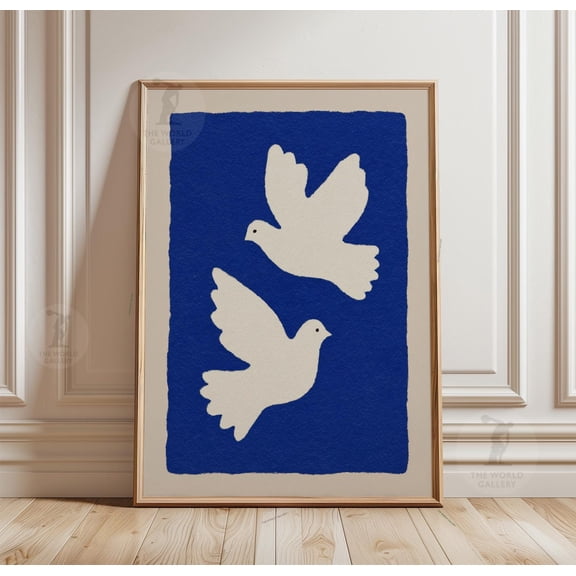 Bird Silhouette Poster Minimalist Wall Art Print Blue White Dove Illustration Design